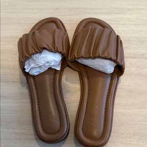 J.Crew Brown Leather Ruched Slide Sandals Size 7.5